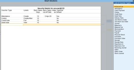 Voucher Type wise Security Control