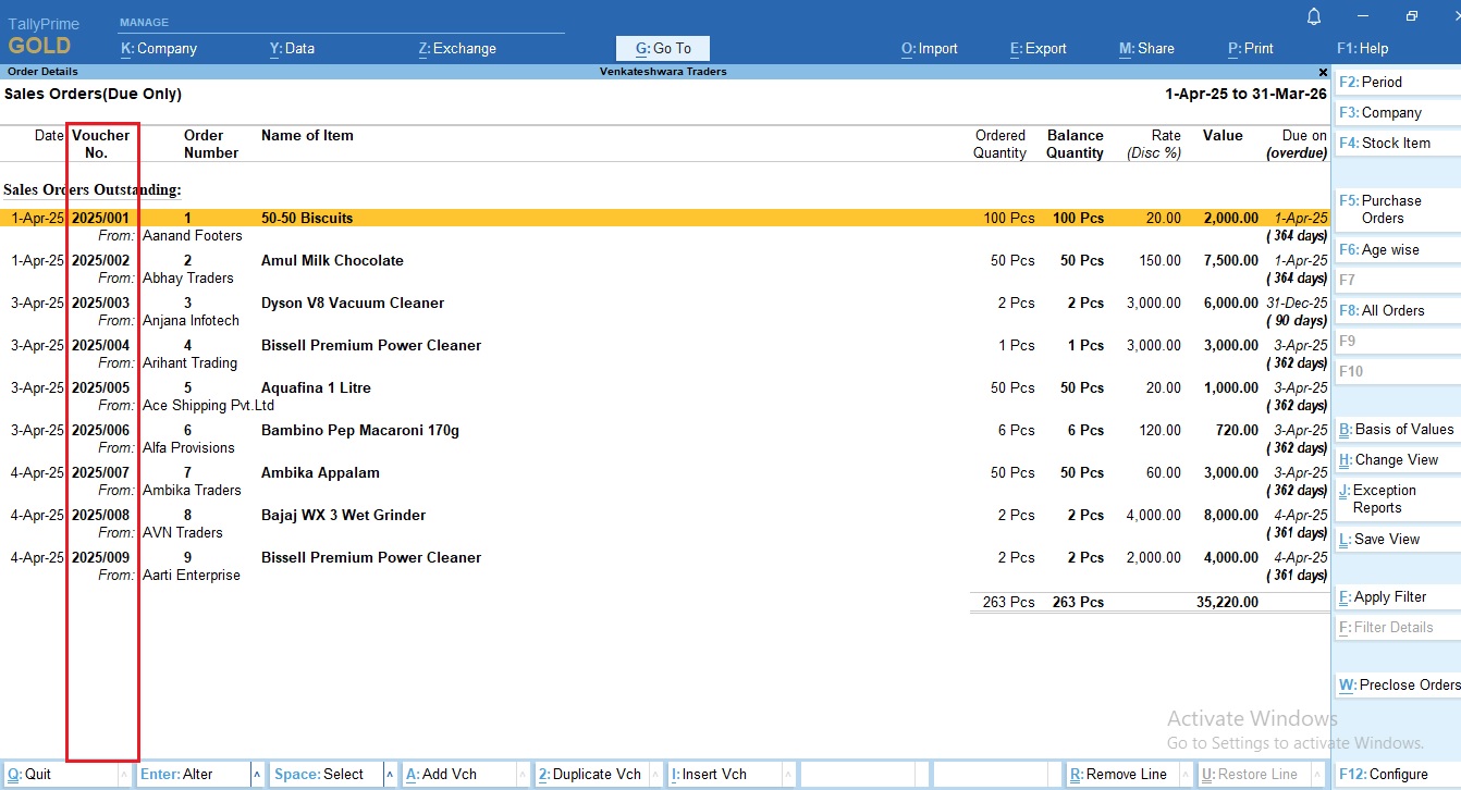 Show Voucher Number in Order Outstanding Reports