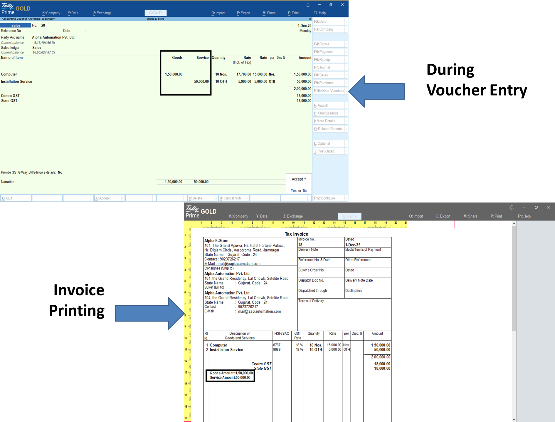 Show Sales and Service Amount Separately in Sales Invoice